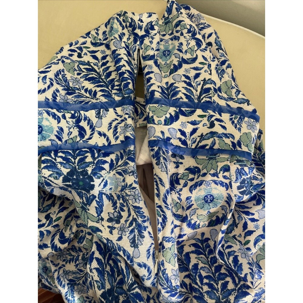 Tory Burch Ramona Fit & Flare Dress Floral Blue Silk Blend celeb Runway 12 $450 - Picture 15 of 16